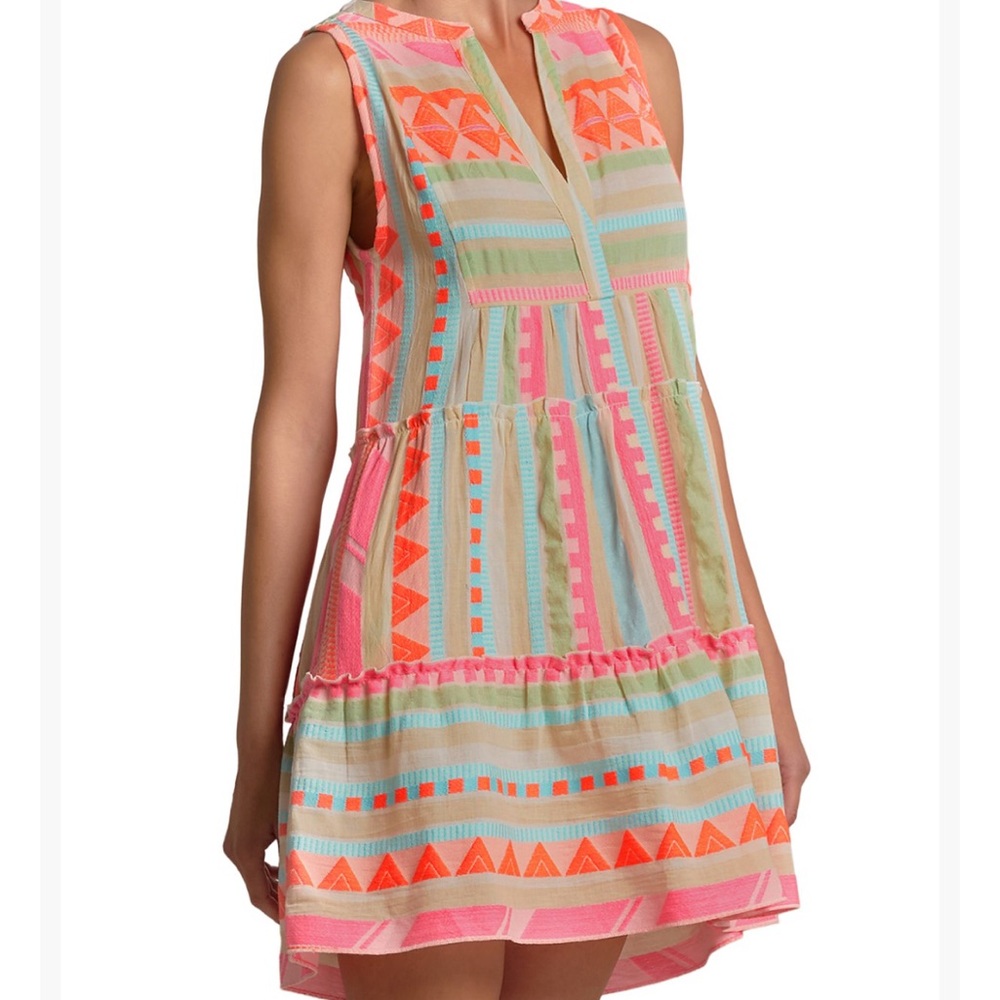 Elan | (L) Neon Aztec Geometric Sleeveless Dress